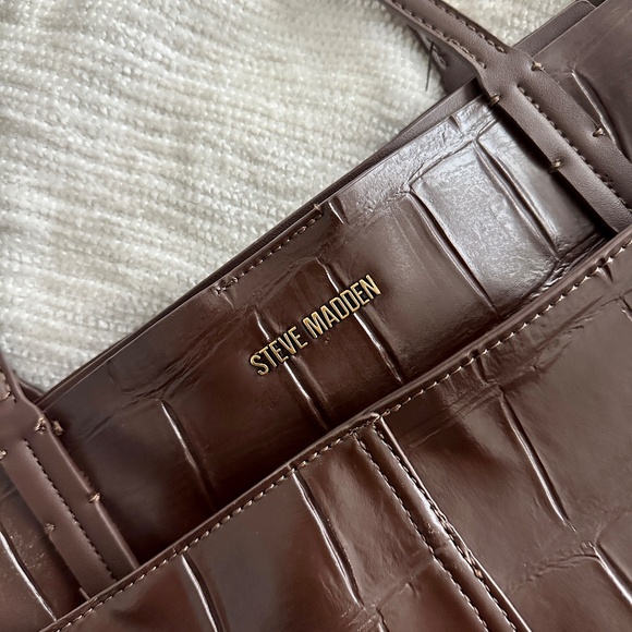 Steve Madden Chocolate Brown Croc Tote Bag Laptop Friendly - Picture 4 of 8